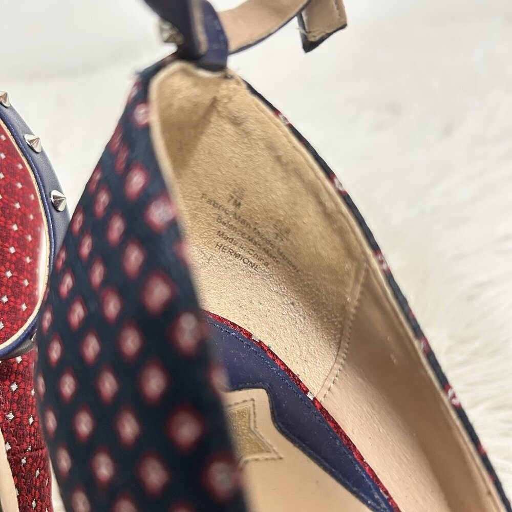Sam Edelman Two-Tone Embellished Ankle-Strap Pointed Heels in Red and Navy - Picture 11 of 11
